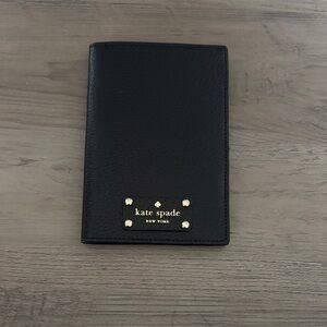 kate spade Black Leather Travel Passport Holder with Gold Plaque